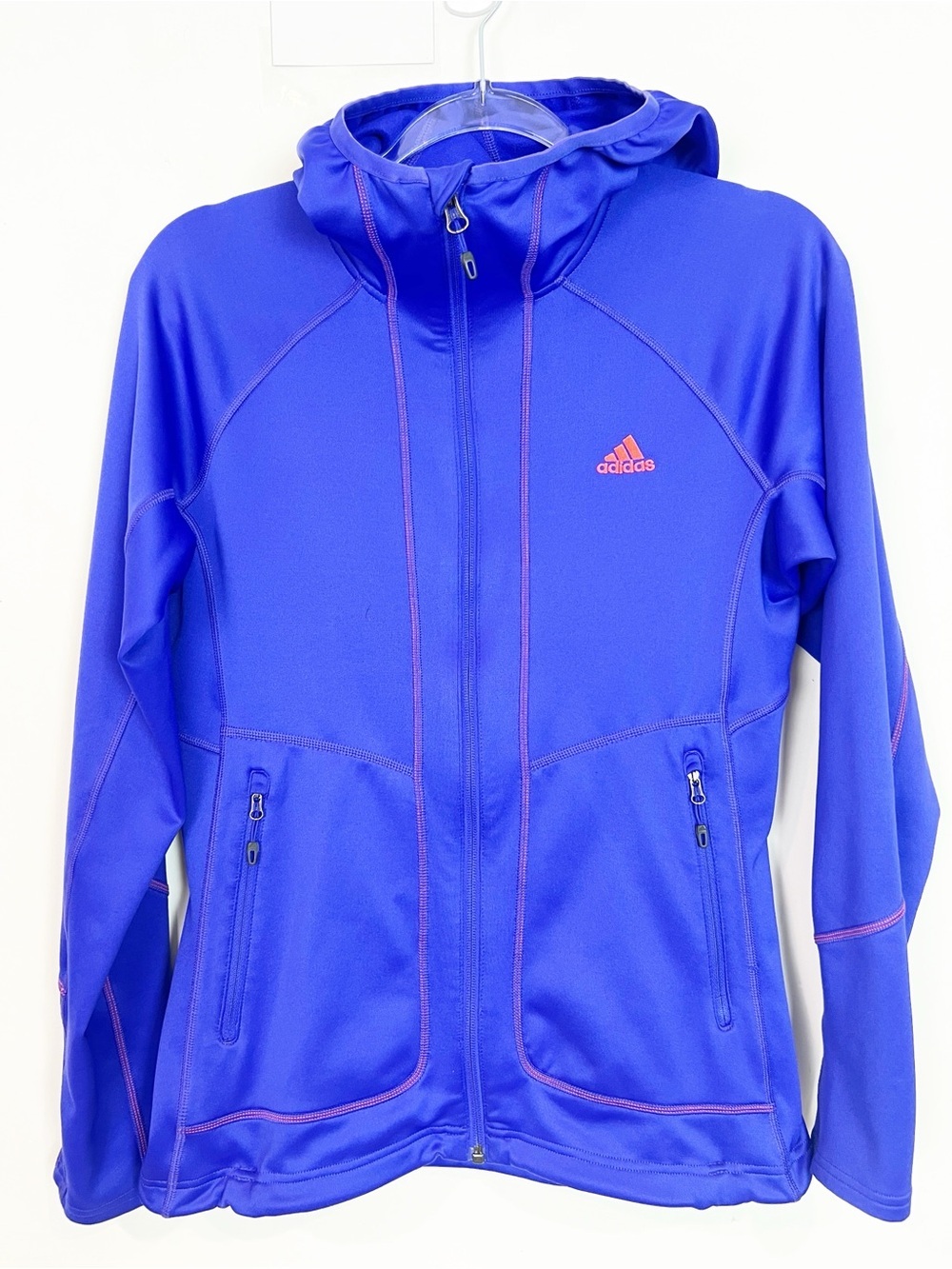 ADIDAS PURPLE ZIP FRONT LONG SLEEVE HOODED CINCH DRAWSTRING WAIST JACKET MEDIUM